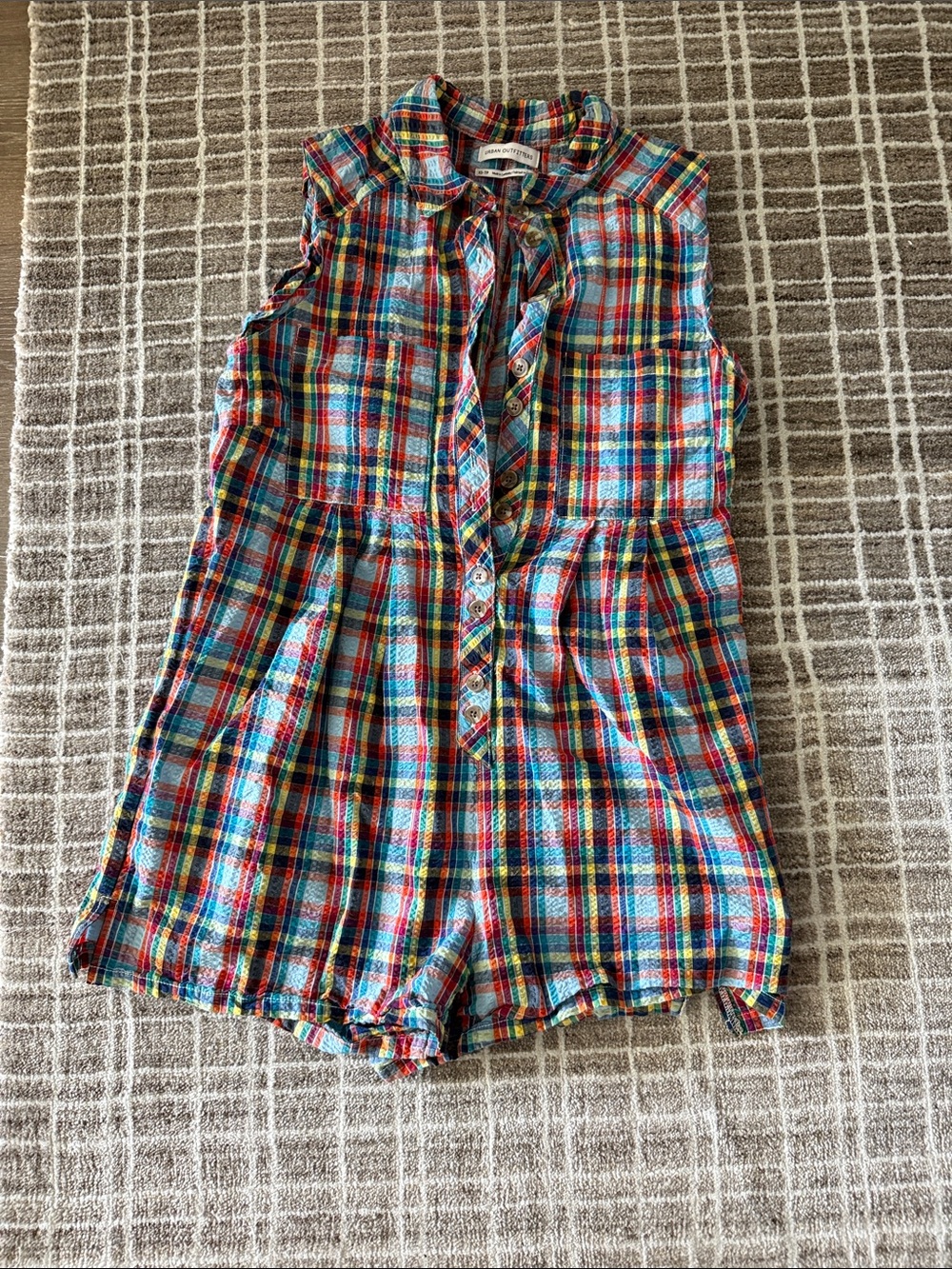 Girls Plaid Sleeveless Romper - Multicolor